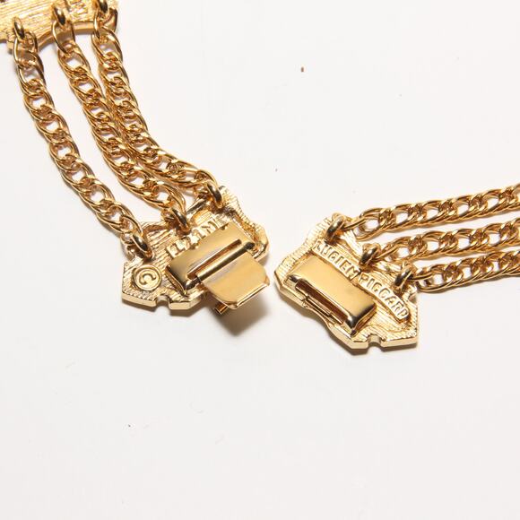 Vintage Lucien Piccard Goldtone Lion Shield 3 strand chunky necklace - Picture 7 of 7